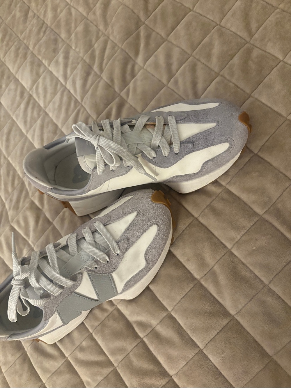 New Balance Gray and White Women's Casual Sneakers with Tan Accents